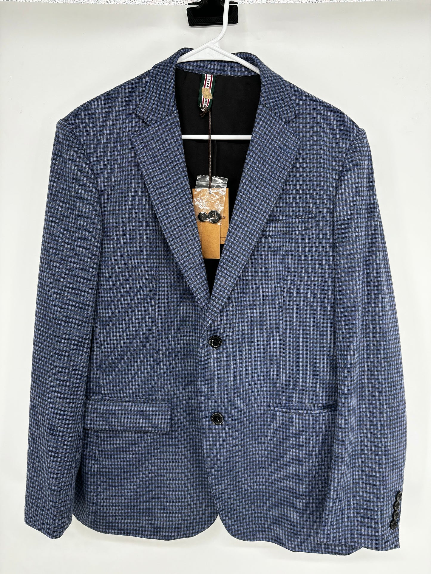 Men’s Blue Small Plaid Suit Jacket – Size XL