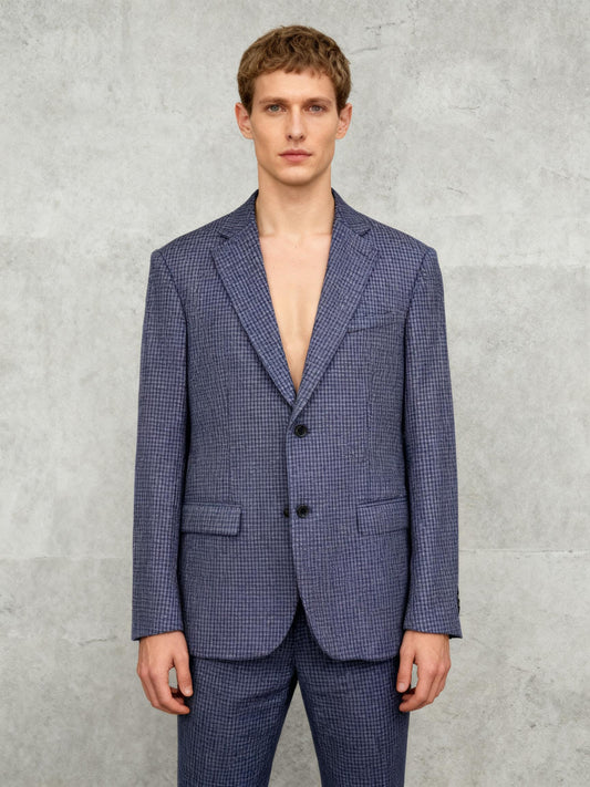 Men’s Blue Small Plaid Suit Jacket – Size XL