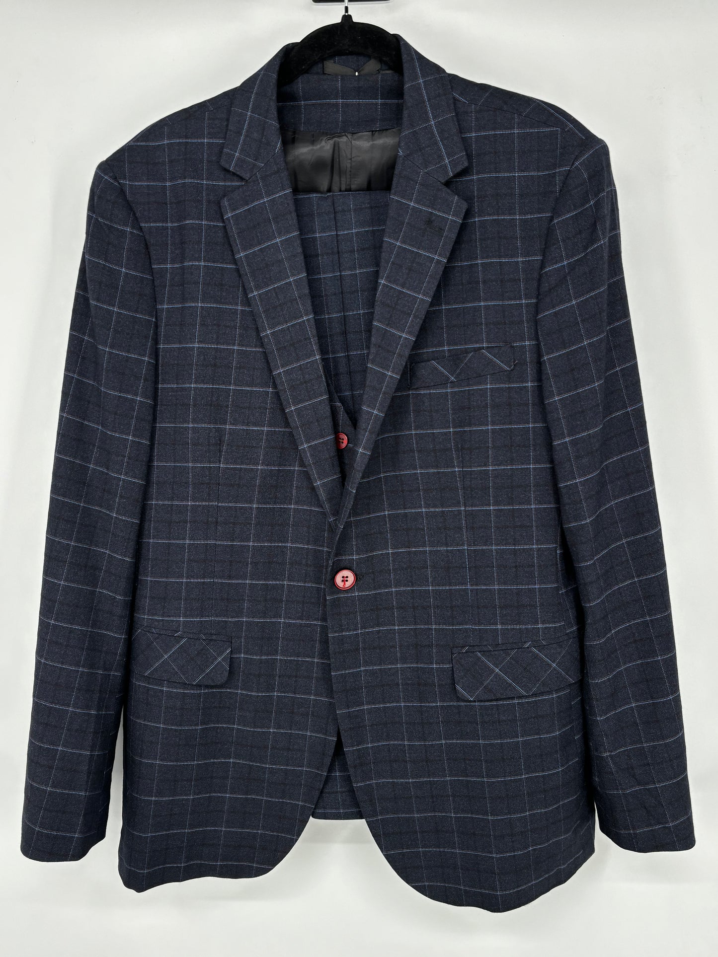 Men’s Navy Checkered Two-Piece Suit – Size 42