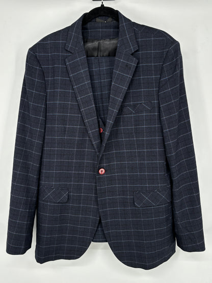 Men’s Navy Checkered Two-Piece Suit – Size 42
