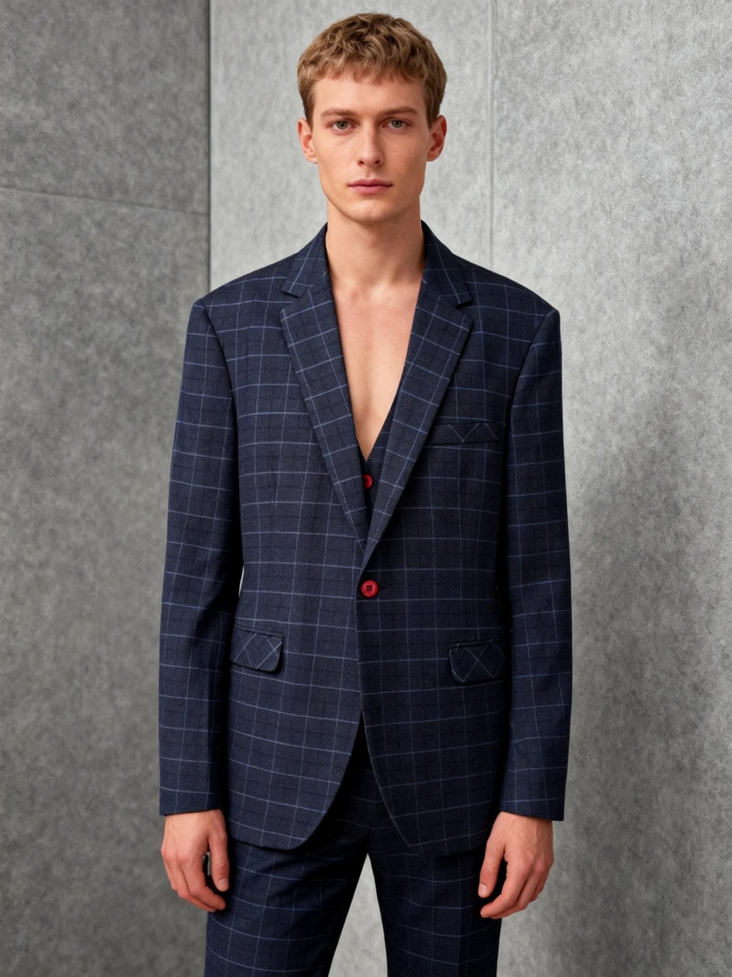 Men’s Navy Checkered Two-Piece Suit – Size 42