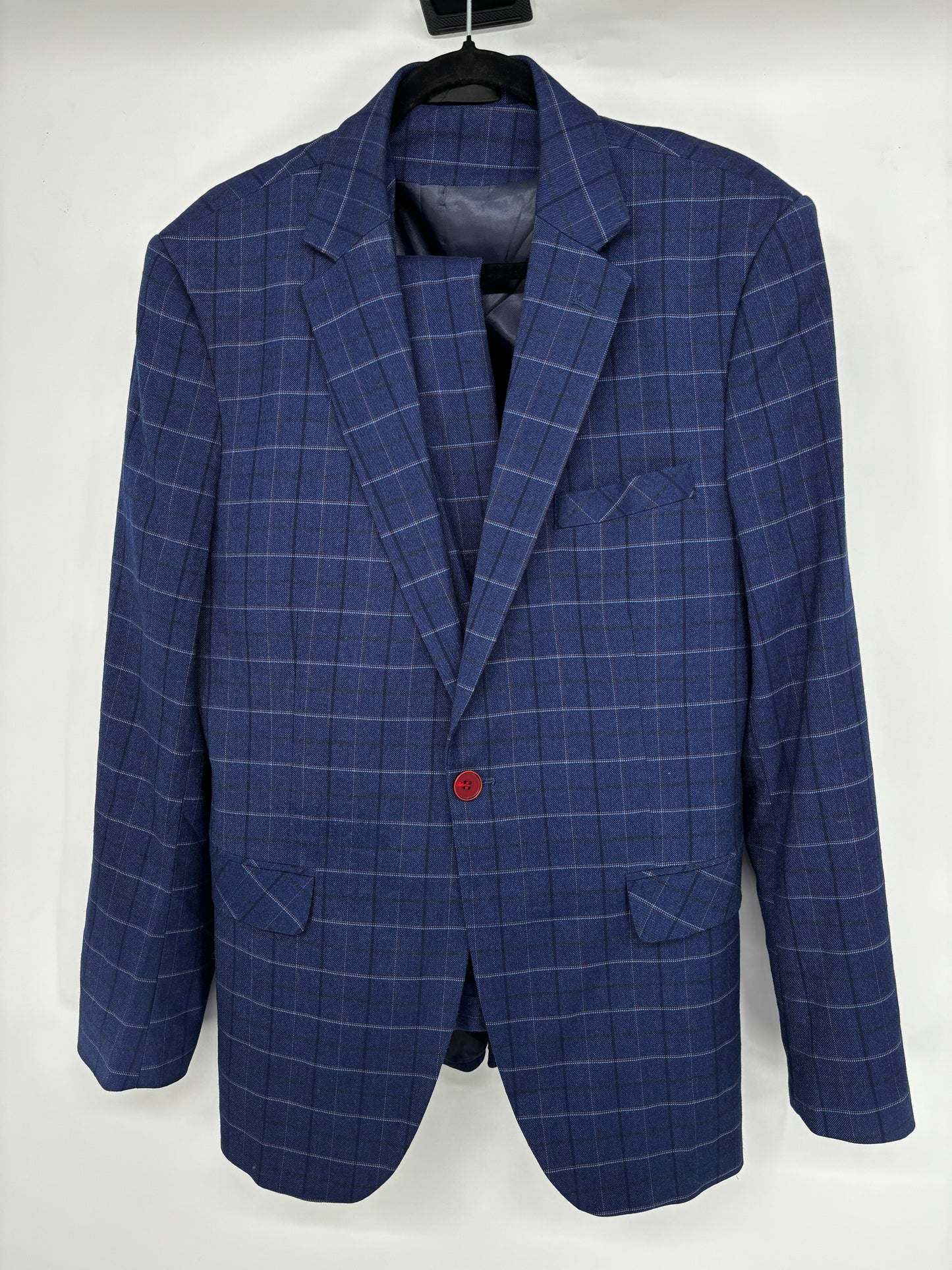 Men’s Blue Plaid Suit Set – Blazer & Pants, US Size 40