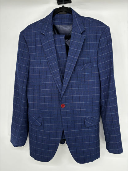 Men’s Blue Plaid Suit Set – Blazer & Pants, US Size 40