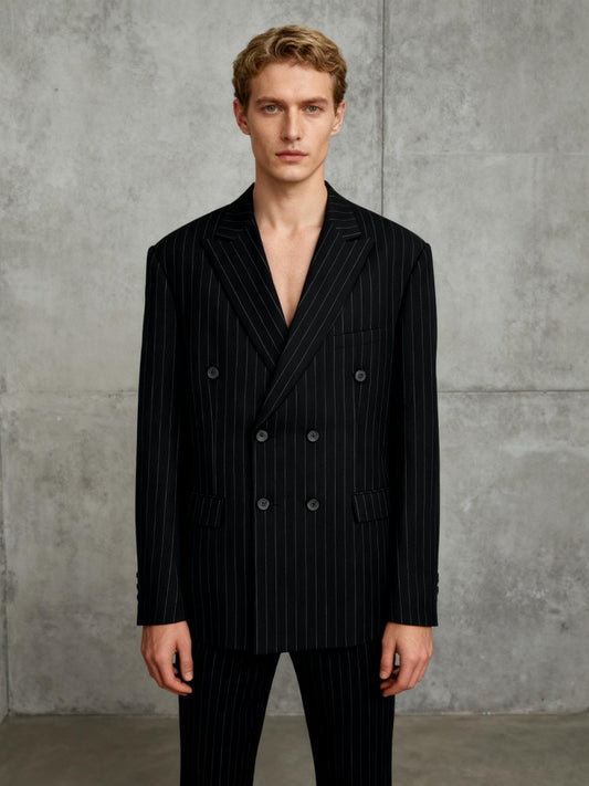 Men’s Black Pinstripe Blazer – Size L