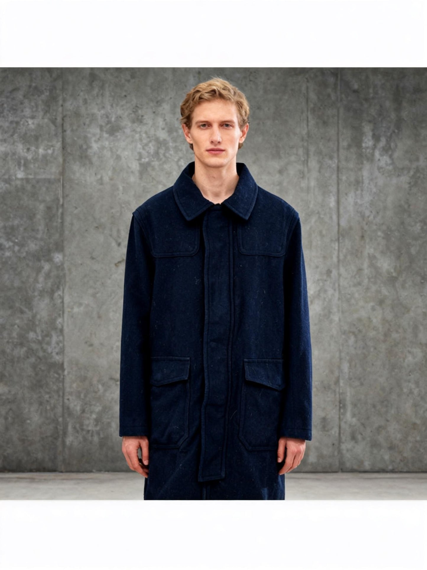 Men’s Blue Long Overcoat – Size L