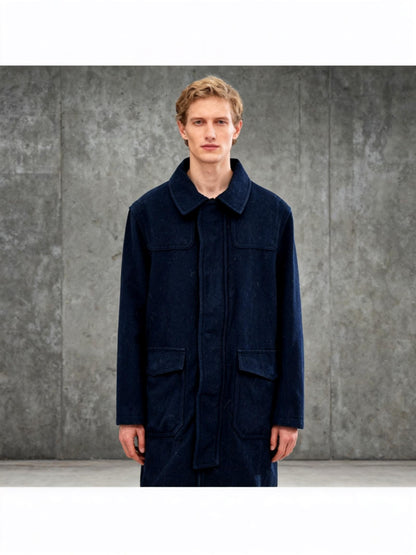 Men’s Blue Long Overcoat – Size L