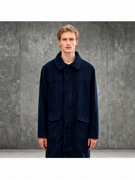 Men’s Blue Long Overcoat – Size L