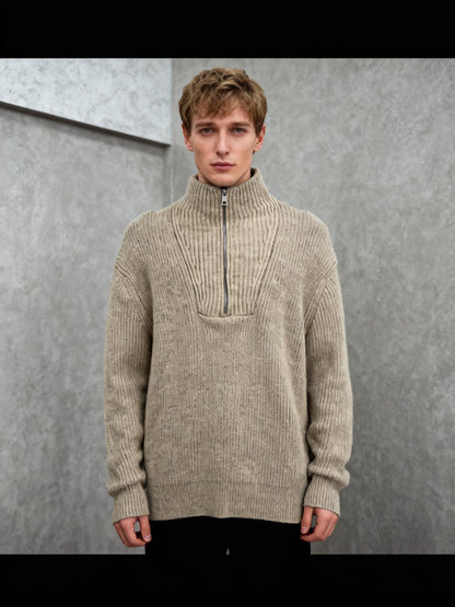 Men’s Light Brown Zip-Up Sweater – Size L