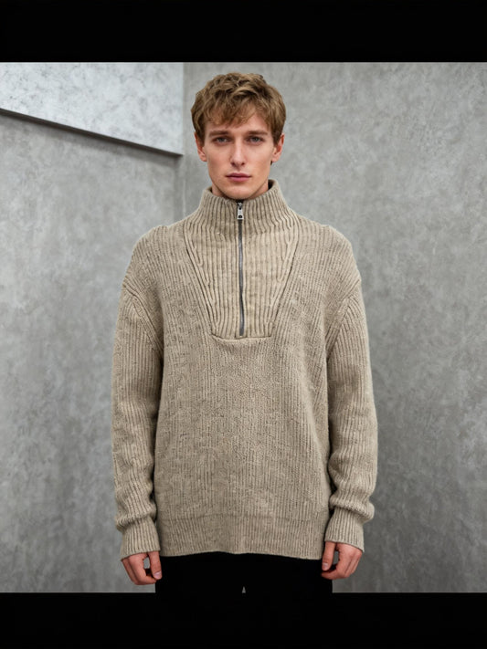 Men’s Light Brown Zip-Up Sweater – Size L