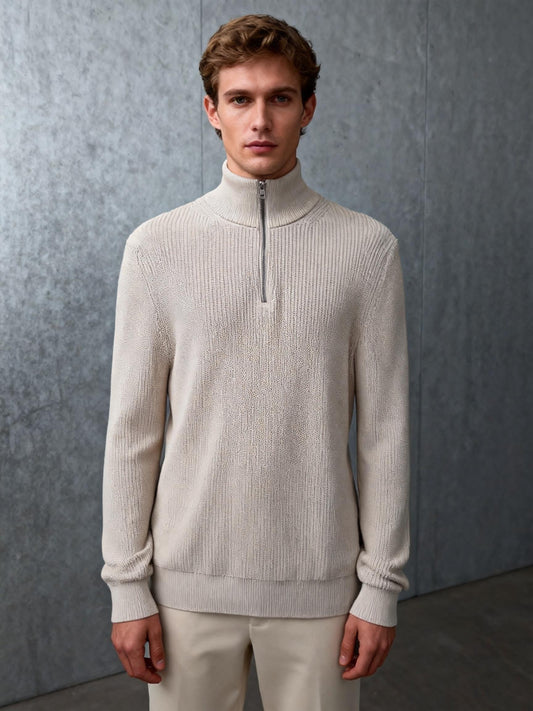 Men’s Beige Turtleneck Fine Knit Sweater – Size M