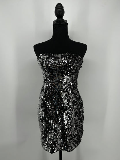 Women’s Silver Sequin Strapless Dress – Size S