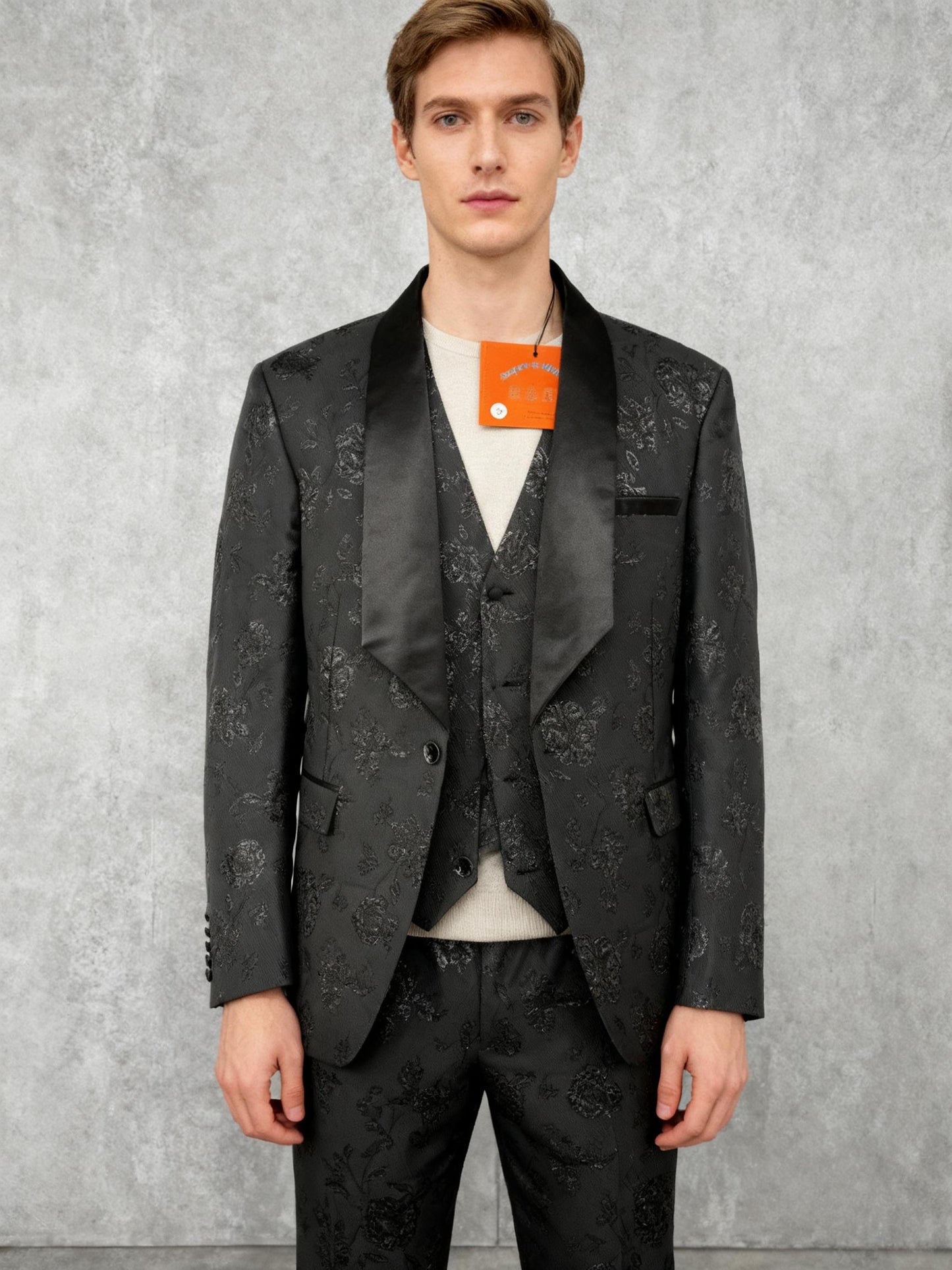 Men’s Black Embroidered Pattern Blazer – Size M