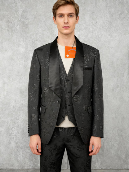 Men’s Black Embroidered Pattern Blazer – Size M