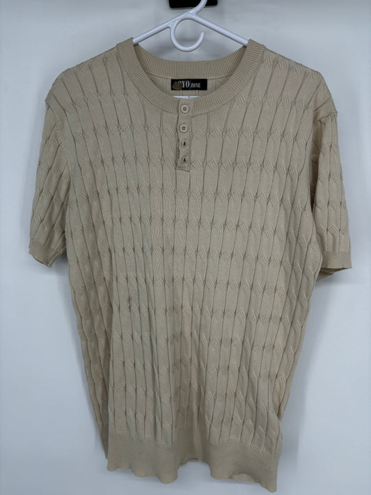 Men’s Light Brown Knit Short Sleeve Sweater – Estimated Size M