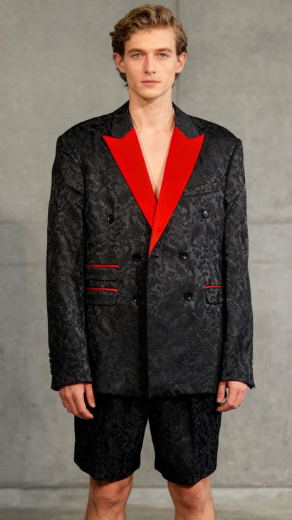 Double Breasted Blazer Men Floral Jacquard Blazers Size 40