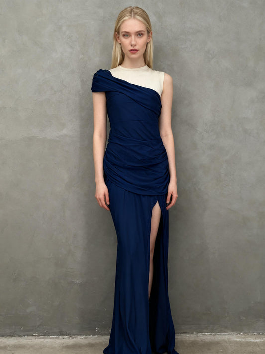 Women’s Blue Off-Shoulder Strapless Maxi Dress – Estimated Size M