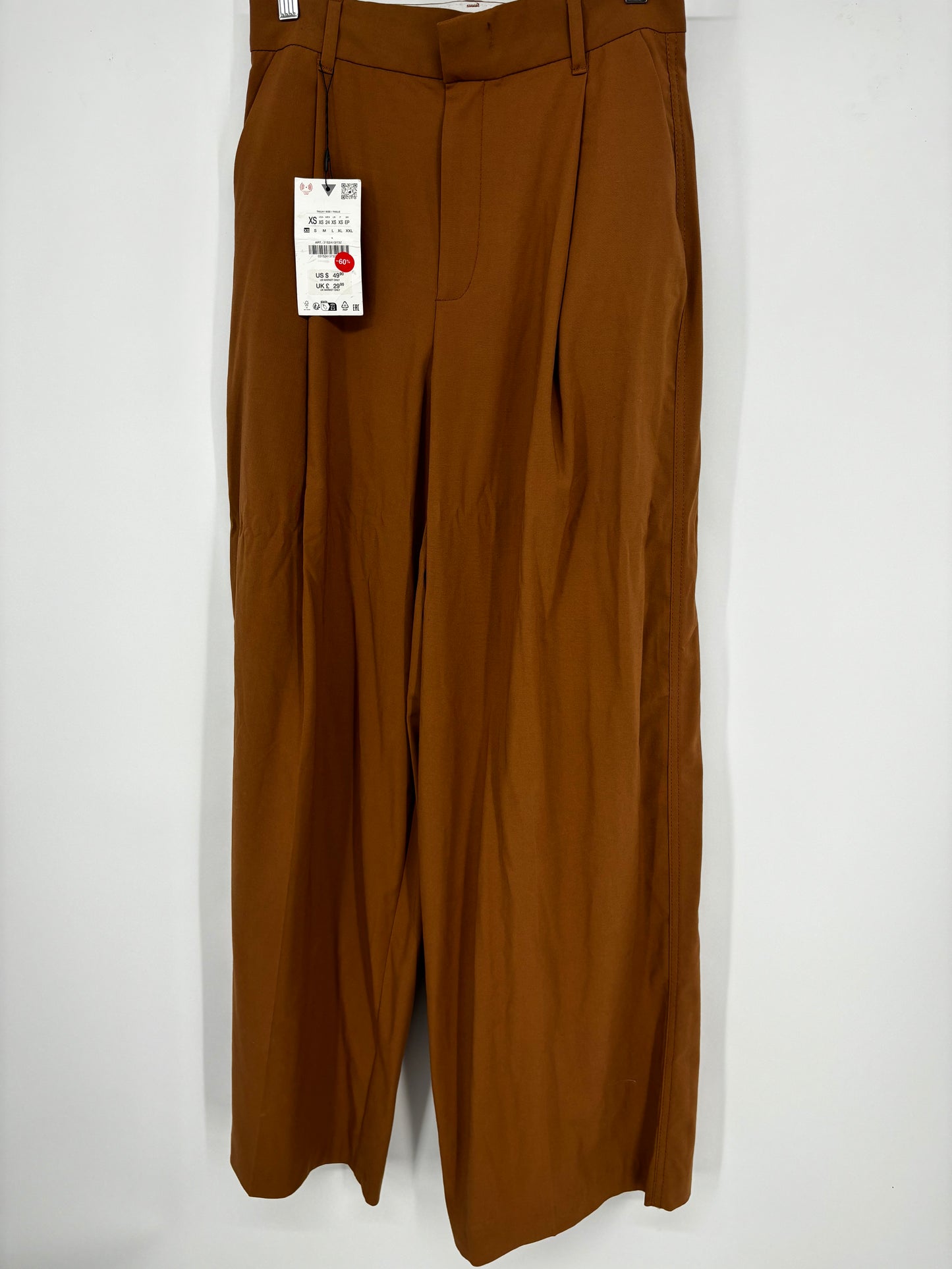 ZARA Women’s Brown Wide-Leg Pants – Size XS