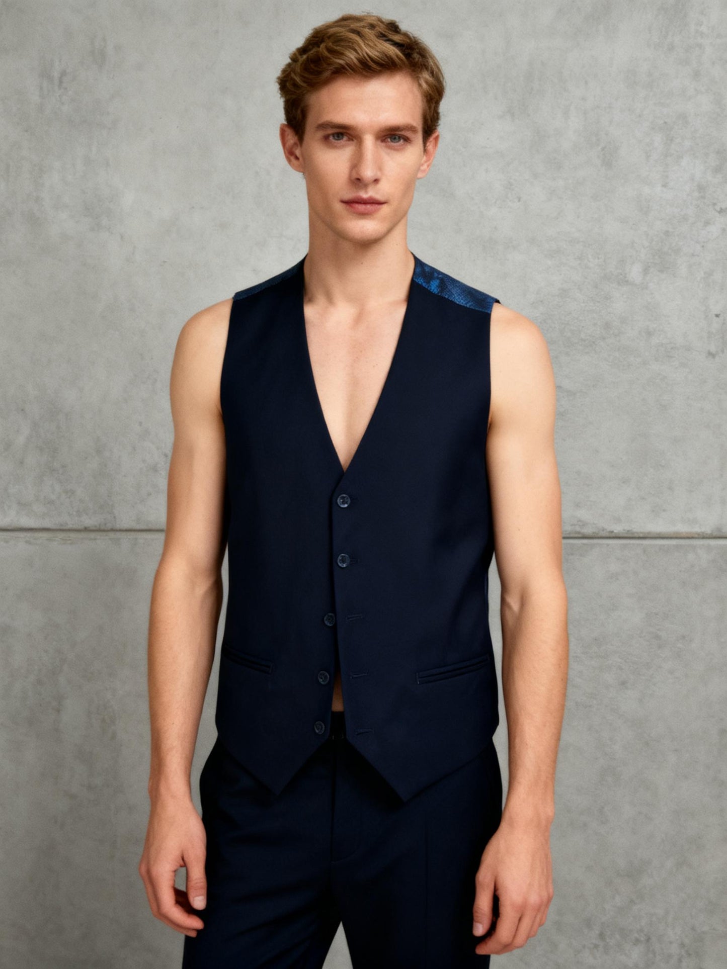 Men’s Navy Blue Suit Vest – Size 40R / W34