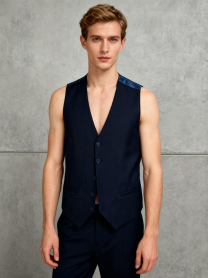 Men’s Navy Blue Suit Vest – Size 40R / W34