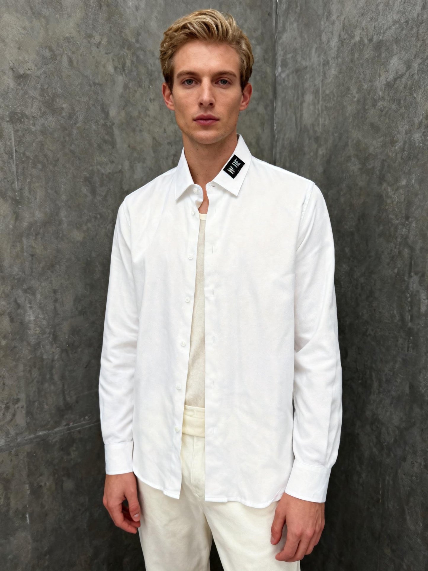 Men’s White Embroidered Shirt – Size M