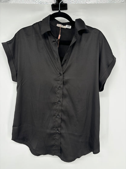 Women’s Black Short Sleeve Button-Up Shirt – Size S