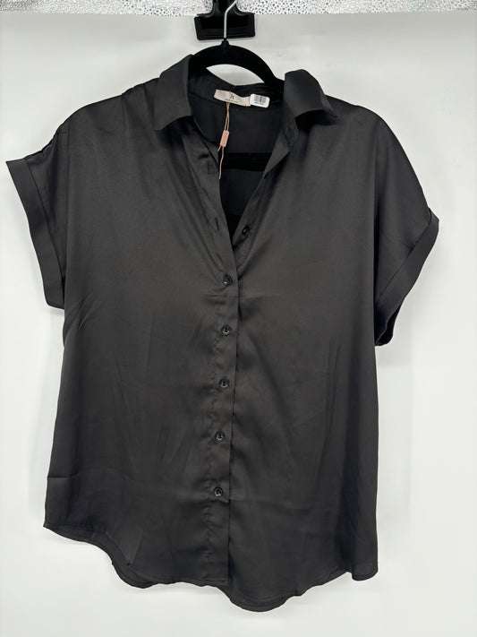 Women’s Black Short Sleeve Button-Up Shirt – Size S