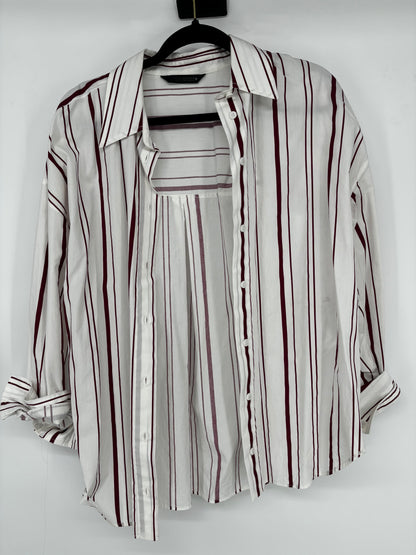 ZARA Men’s White Shirt with Red Stripes – Size M