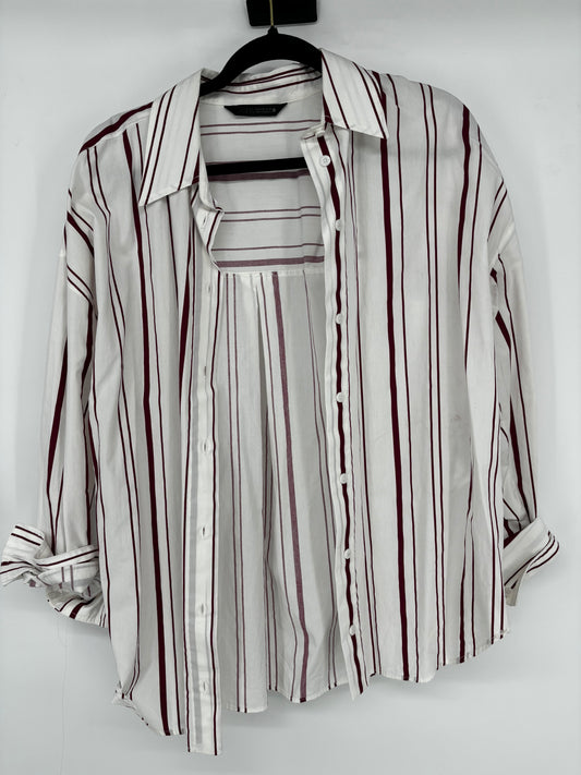 ZARA Men’s White Shirt with Red Stripes – Size M