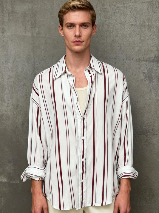 ZARA Men’s White Shirt with Red Stripes – Size M