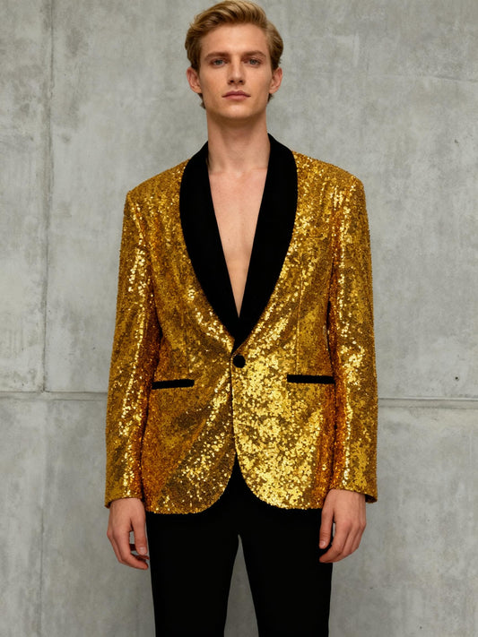 Men’s Gold Sequin Blazer – Size L