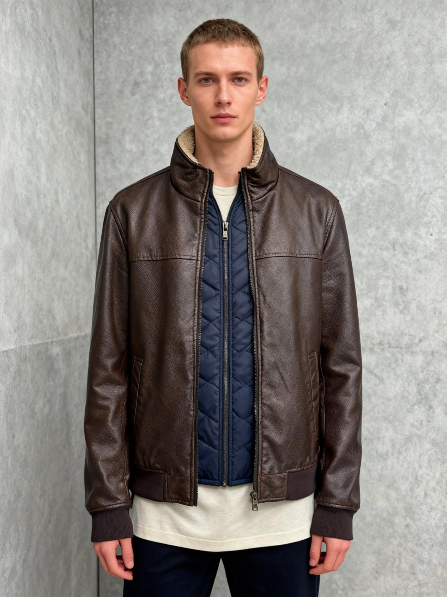 Men’s Brown Leather Jacket – Estimated Size S–M