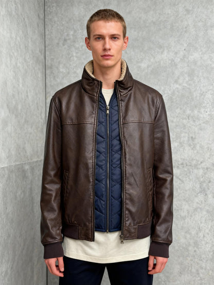 Men’s Brown Leather Jacket – Estimated Size S–M