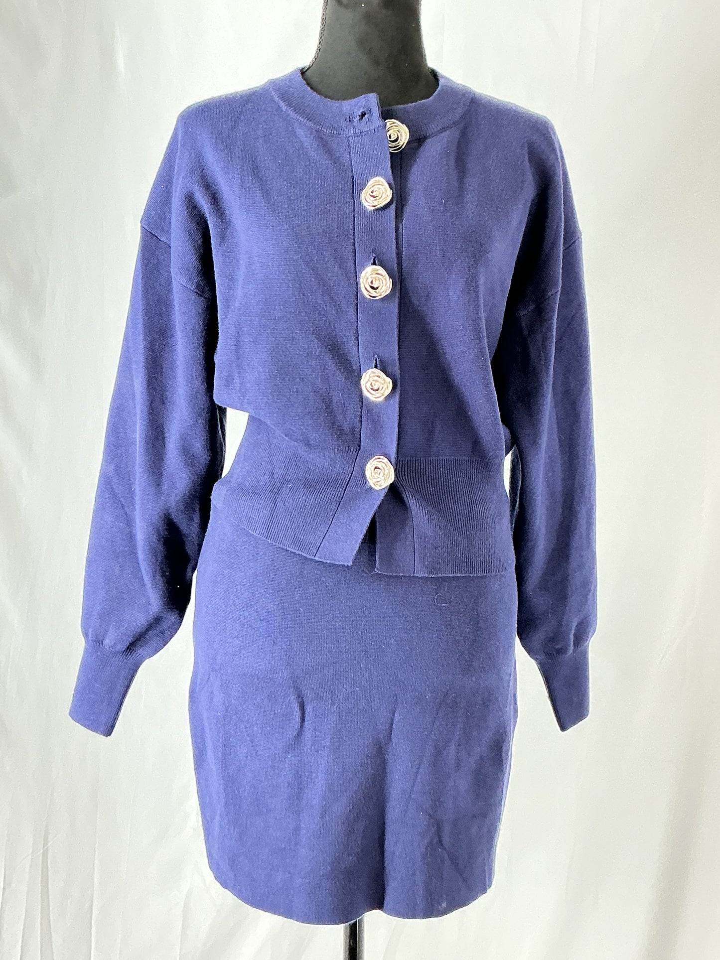 ZARA Navy Blue Suit Sweater With Skirt Size S