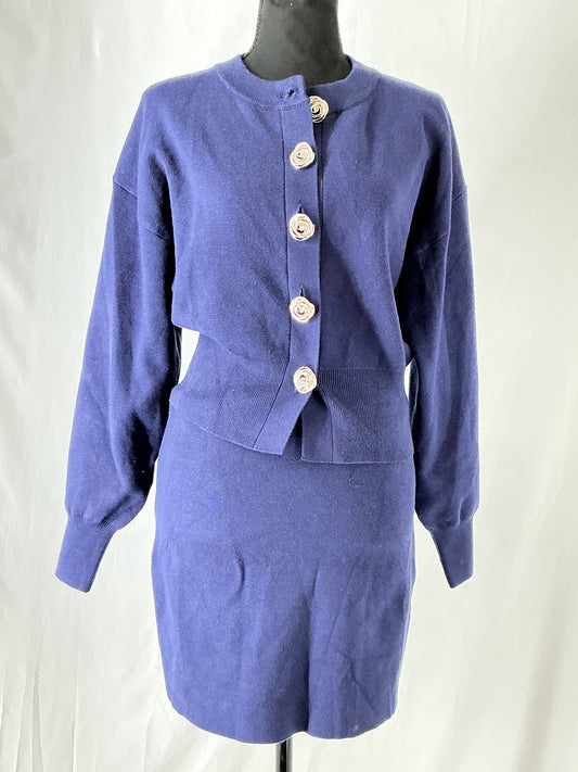 ZARA Navy Blue Suit Sweater With Skirt Size S