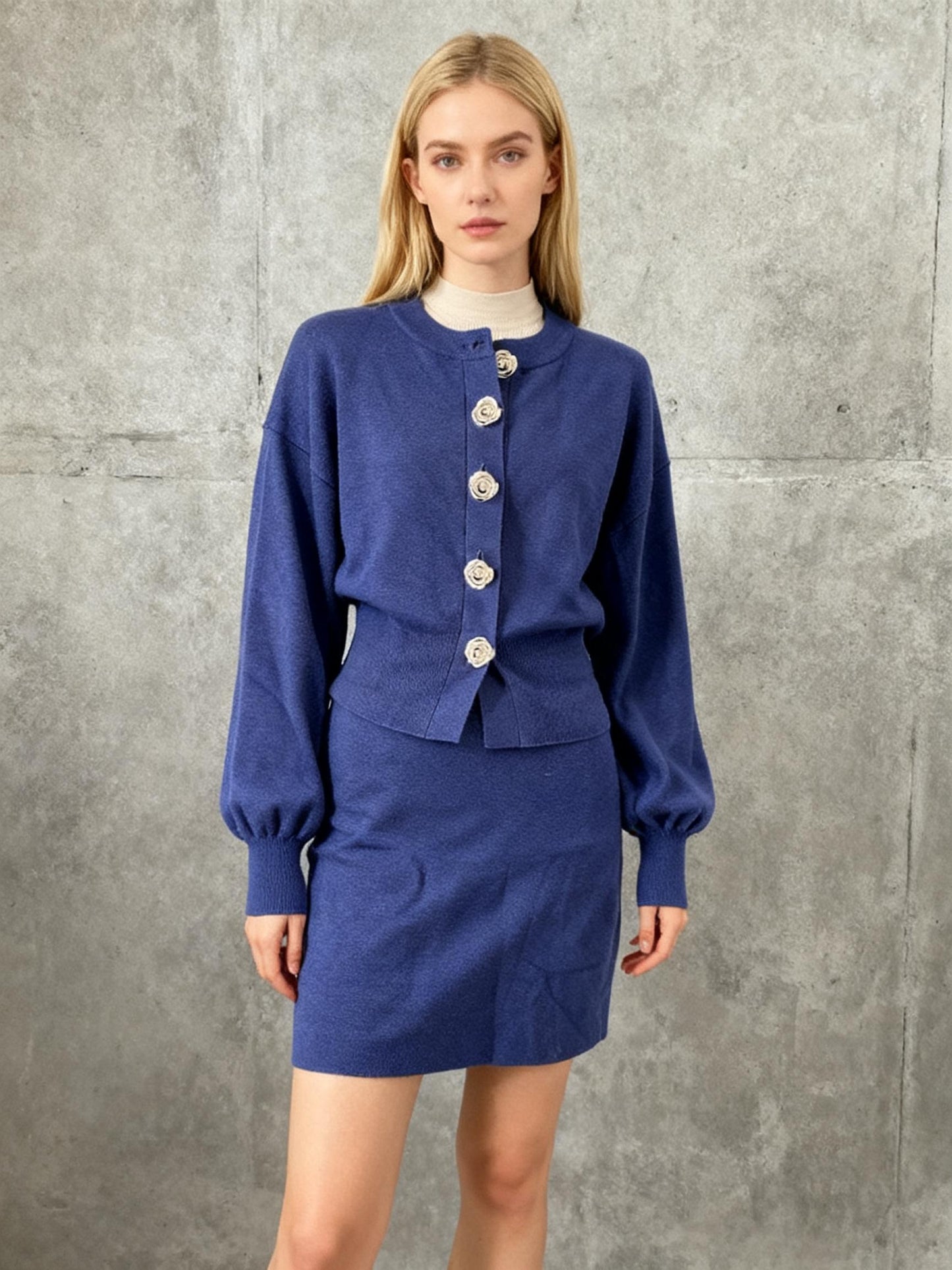 ZARA Navy Blue Suit Sweater With Skirt Size S