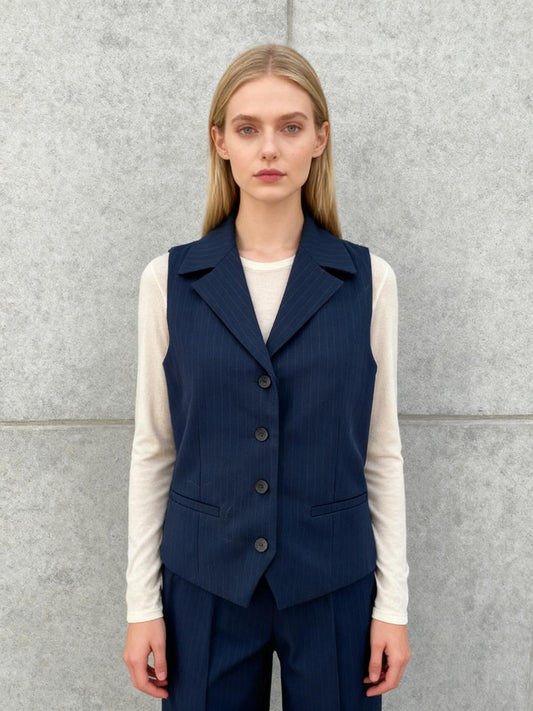 ZARA Navy Blue Button Up Vest Size S