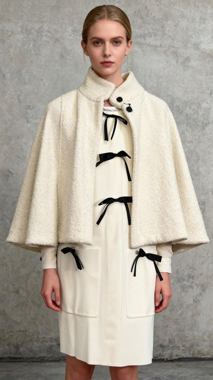 Belle Dame Women’s Buckle Hooded Poncho Shawl Sleeveless Winter Poncho Cape Coat with Leather Buckle Closure and Hoodie Size S