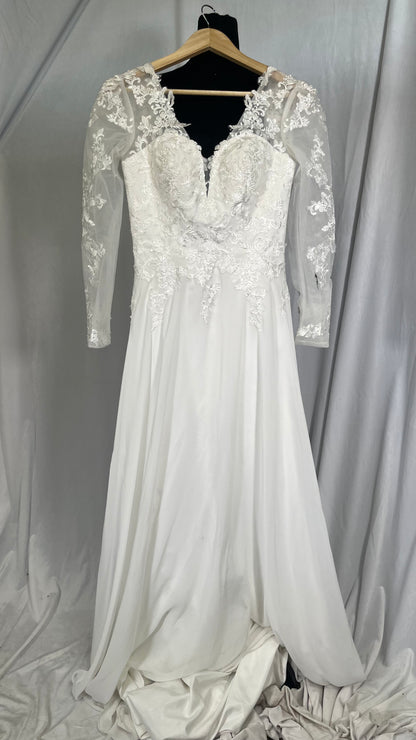 Women’s Off Shoulder Long Sleeves Wedding Dress, A-Line 3D Lace Applique Simple Wedding Dresses with Sweep TrainSize 2