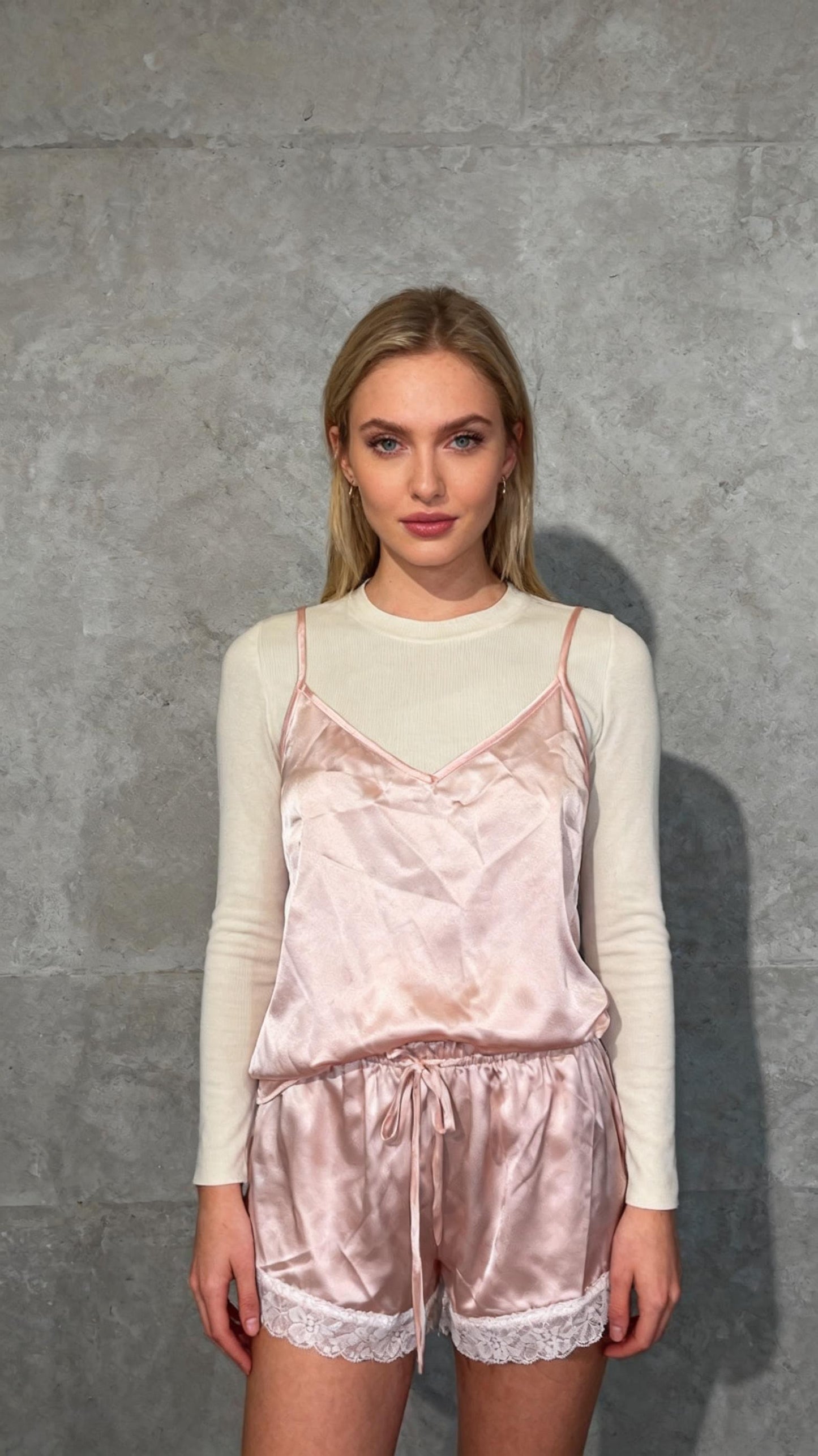 Sexy Women's Pajama Set Spaghetti Strap Top with Pants Nightgown Lingerie Lace Trimmed Short Sleeve Sleepwear Negligee Satin Night Dresses Sleep Dress size S