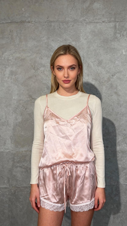 Sexy Women's Pajama Set Spaghetti Strap Top with Pants Nightgown Lingerie Lace Trimmed Short Sleeve Sleepwear Negligee Satin Night Dresses Sleep Dress size S