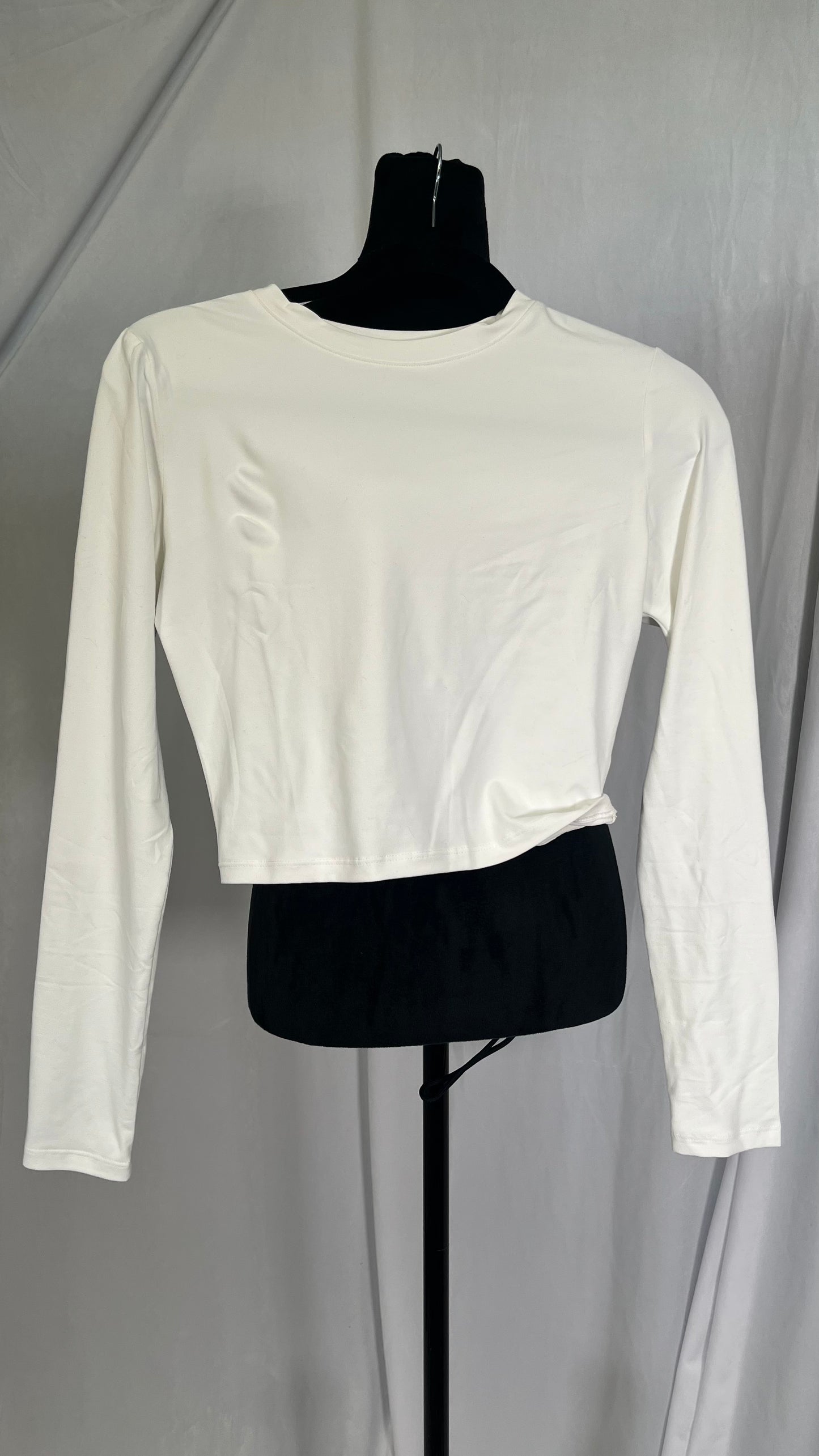 LONGBIDA Women's Long Sleeve Mock Neck Pure Soft Thin Sexy Stretch Crop TOP T Shirt Size S