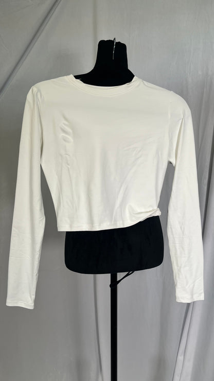 LONGBIDA Women's Long Sleeve Mock Neck Pure Soft Thin Sexy Stretch Crop TOP T Shirt Size S