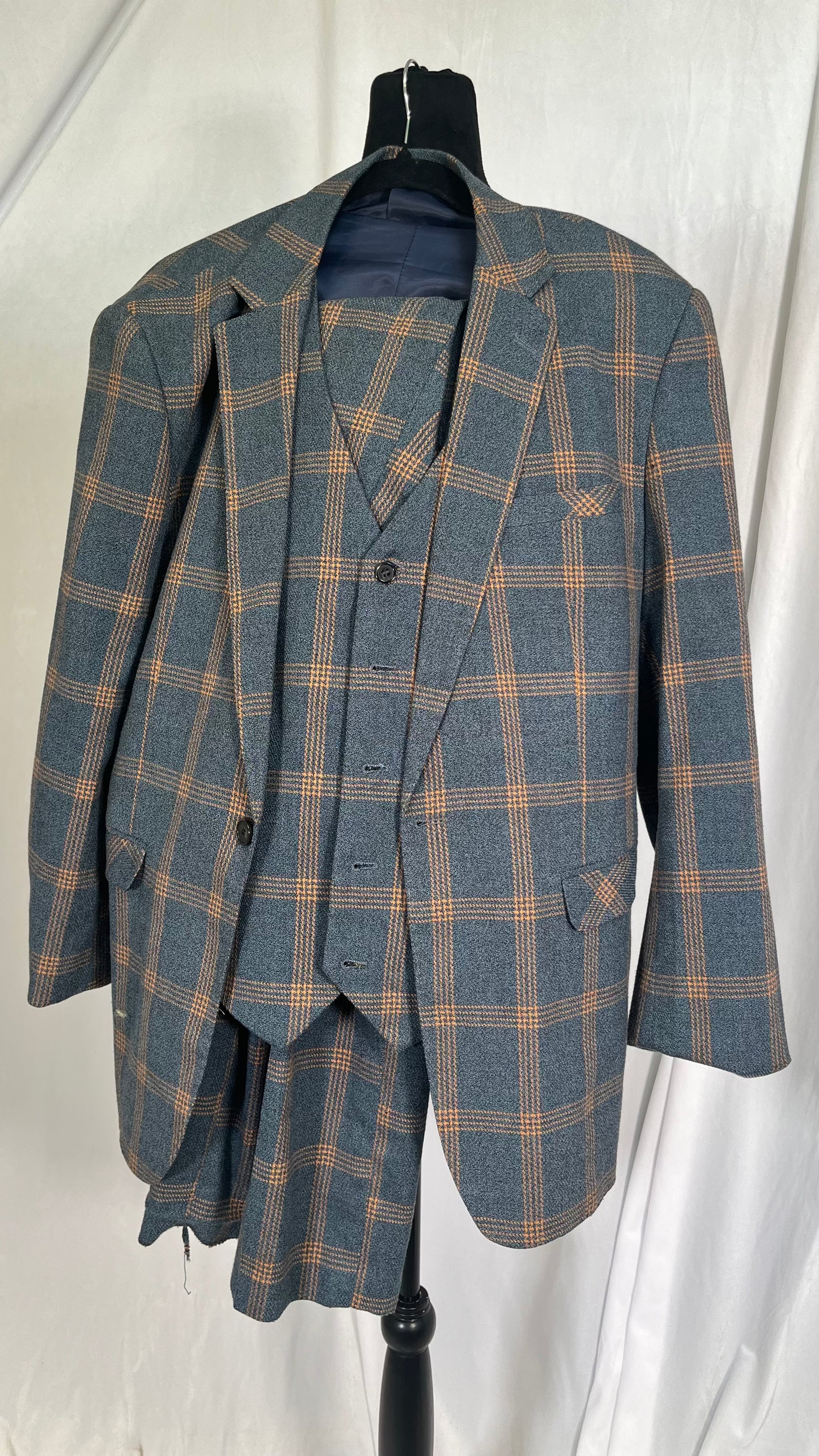 Gray Brown Plaid Suit Men Slim Fit Mens Wool Suits Three Piece Formal Dress Suit MaleSize L