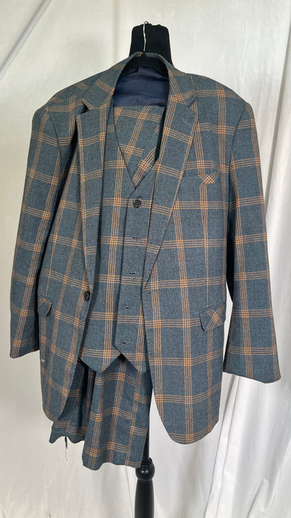 Gray Brown Plaid Suit Men Slim Fit Mens Wool Suits Three Piece Formal Dress Suit MaleSize L