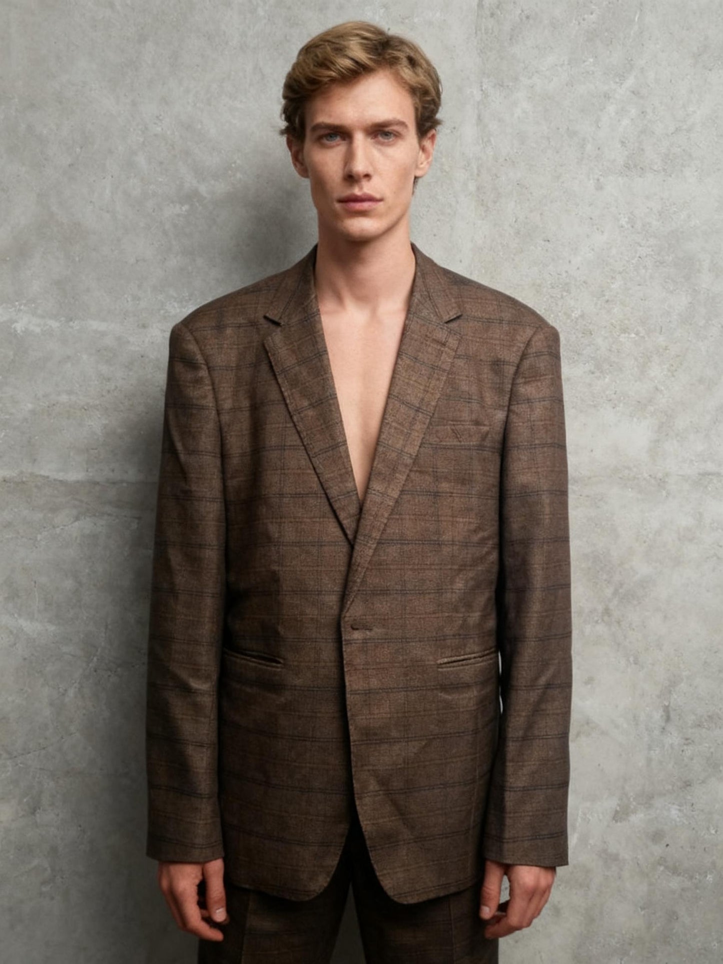 Men's Herringbone Checked Vintage Tuxedos Suit Two Buttons Two-Piece Jacket & Pants Notch Lapel Daily Business size L