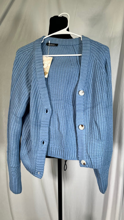 Womens Chunky Cardigan Knit Open Front Sweater Long Sleeve Button Up Cropped Cardigans Sweater Outerwear Coats, Size S