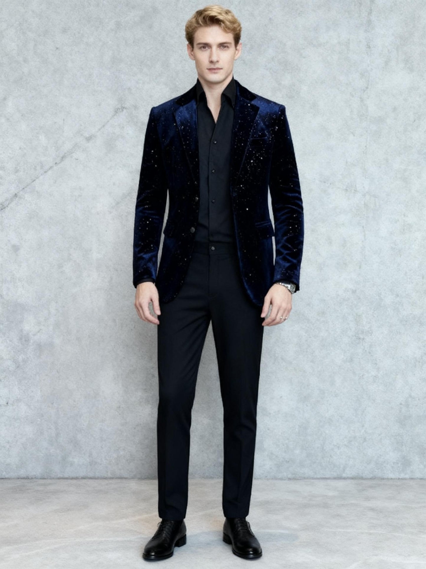 Men's blue fleece suit with highlights