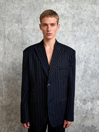 Manfinity ModaGents Men Pinstriped Print Double Breasted Blazer size L