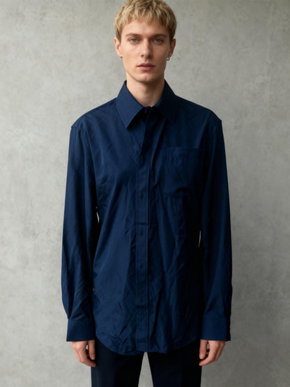 Men's Formal Wear Shirts Men Solid Color Business Casual Long Sleeve Casual Slim Fit Shirts  size S