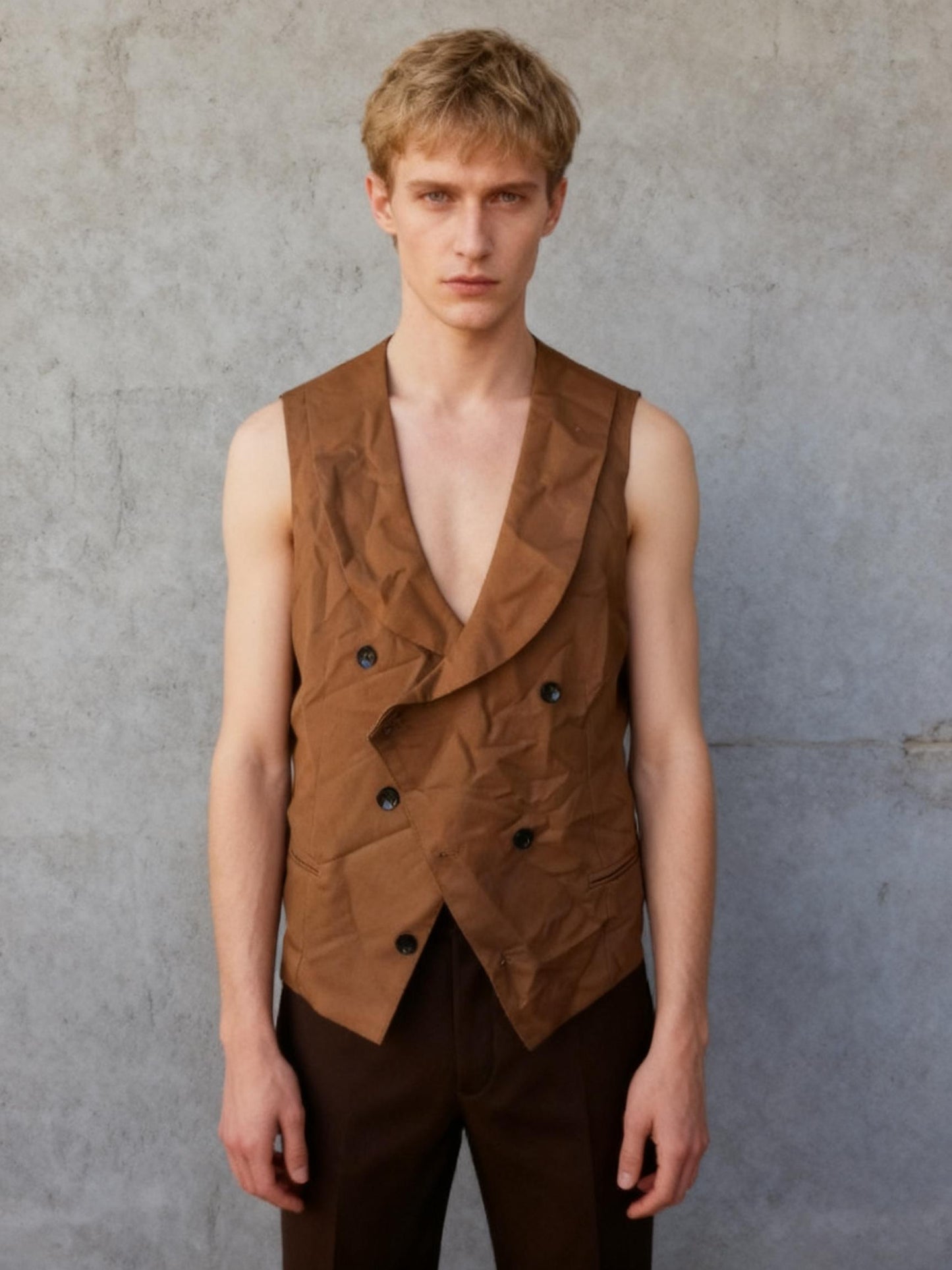 Manfinity Bizformal Men's Casual Solid Color Double-Breasted Vest, Autumn size M